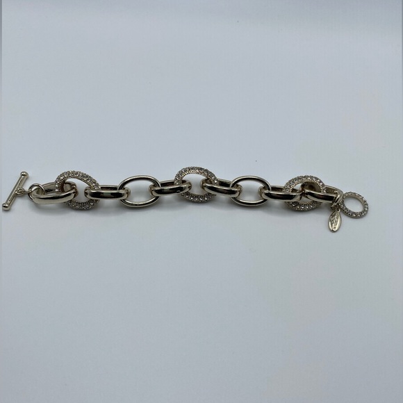 Ann Taylor Silver Tone and Rhinestone Chunky Link Bracelet - Picture 2 of 3